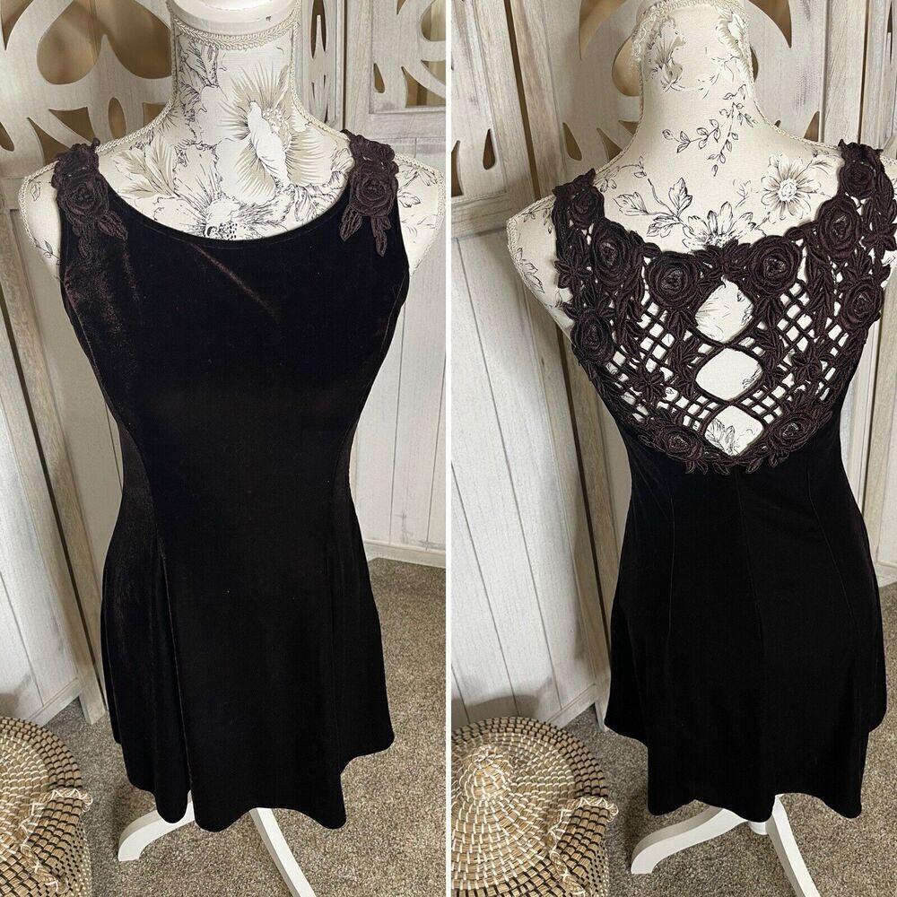 Vintage Scott McClintock Velvet Dress 8 Petite 90s Y2K Goth Whimsygoth
